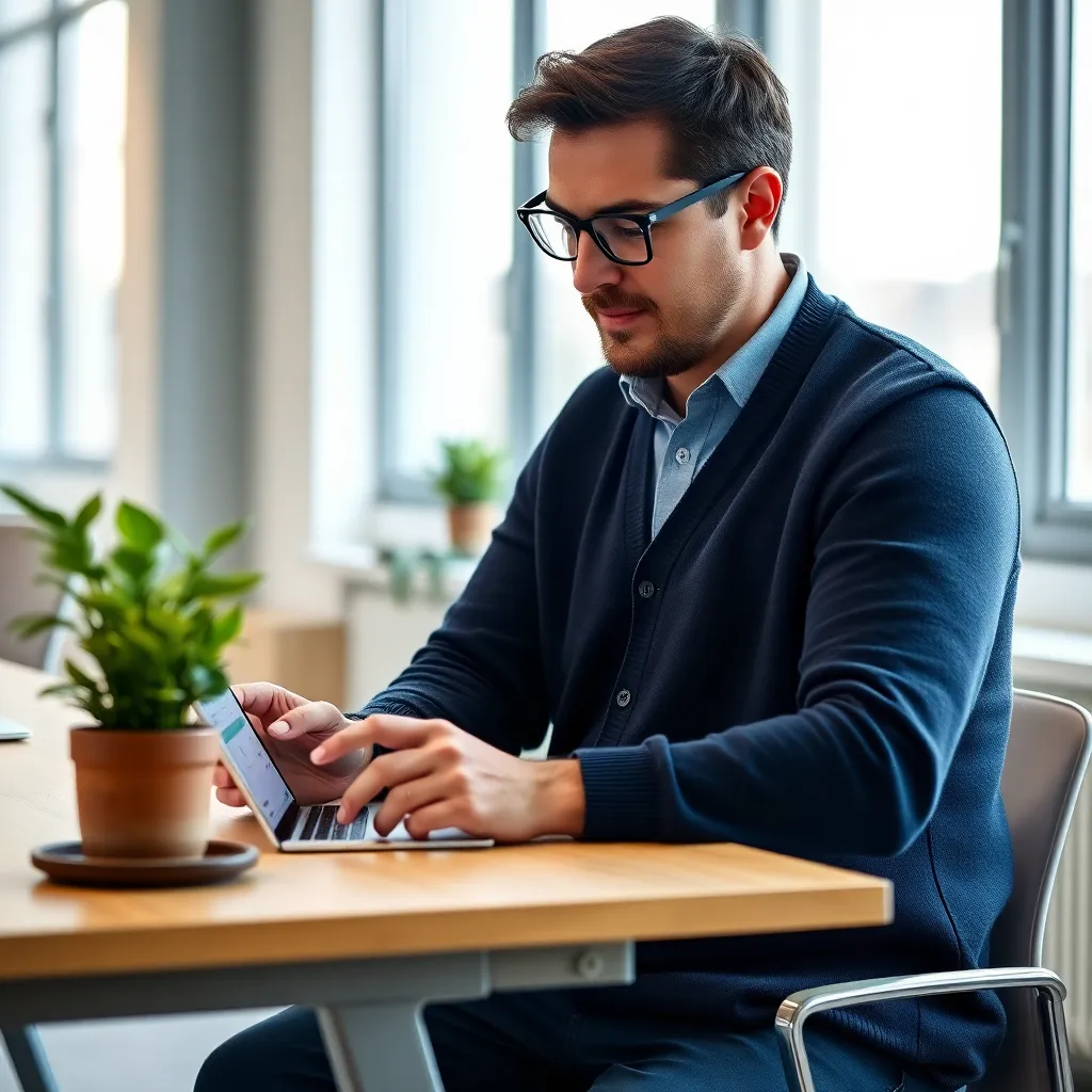 Man die een digitale habit tracker app gebruikt op tablet