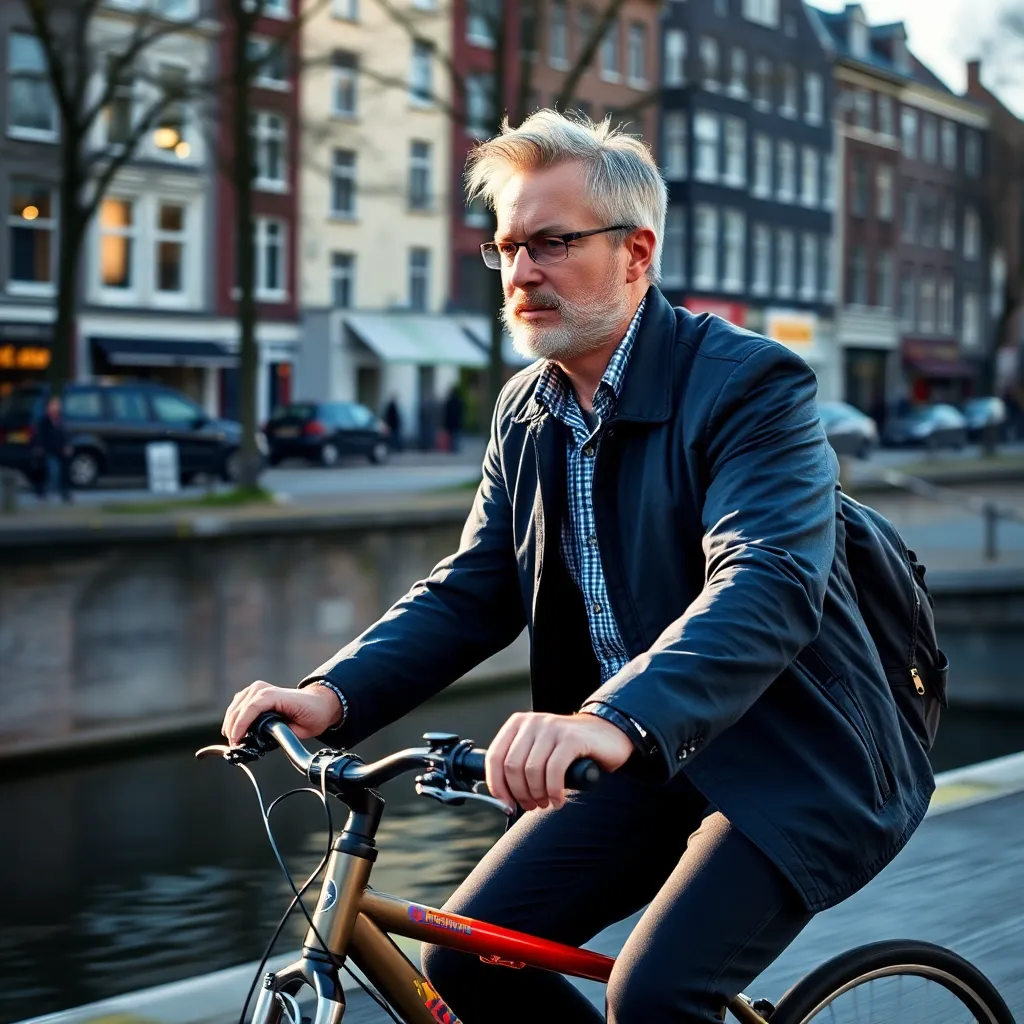Nederlandse man die fiets gebruikt voor woon-werkverkeer