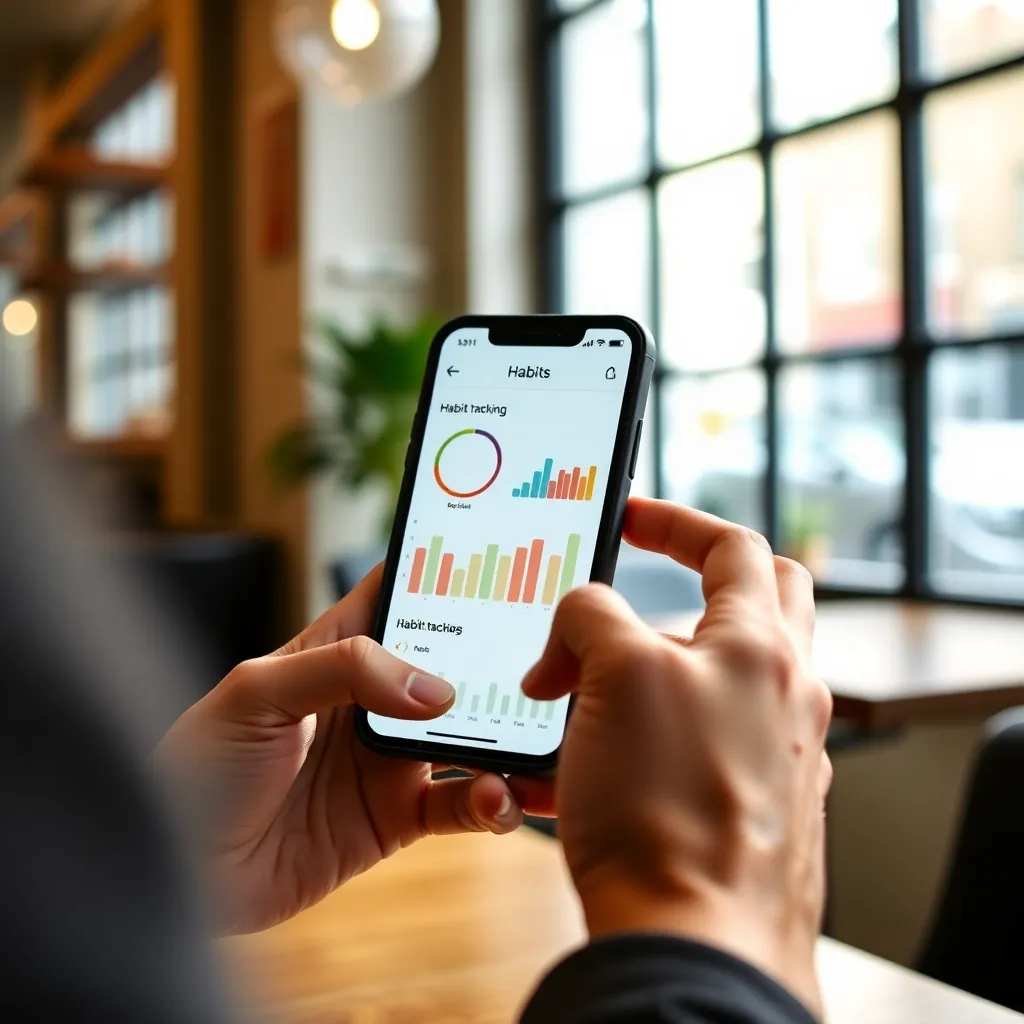 Persoon die smartphone gebruikt met gewoontevorming app